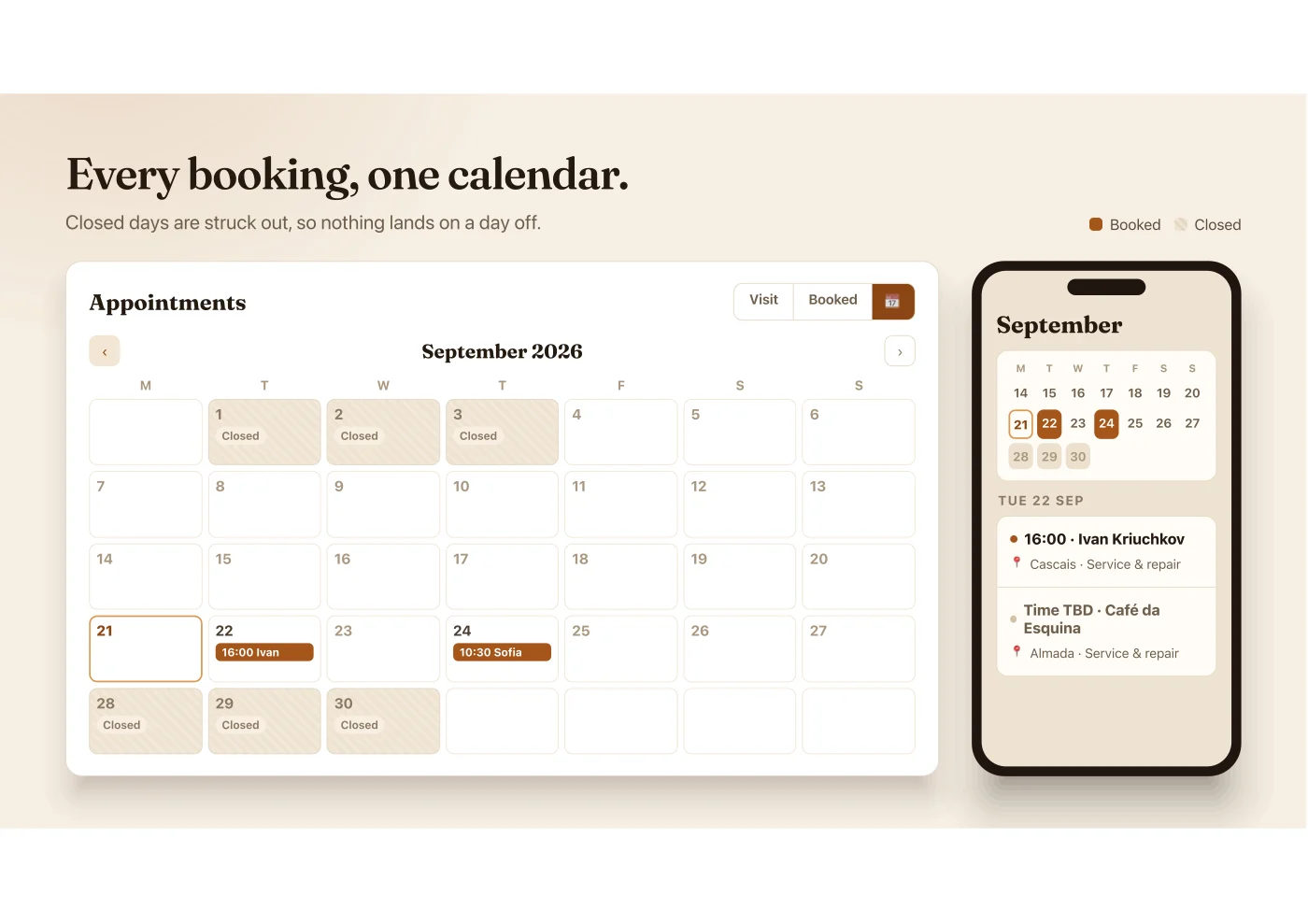 CoffeeUP owner calendar