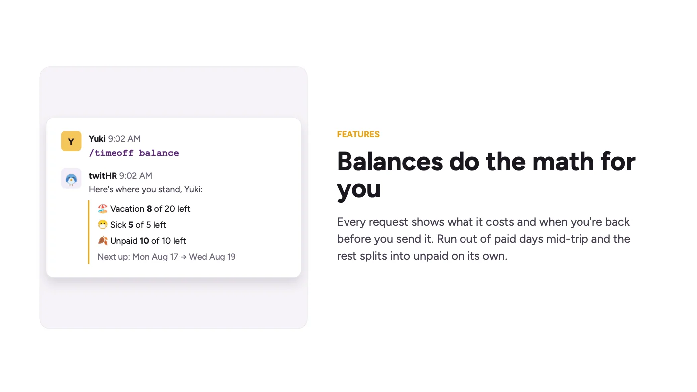 Leave balances shown in Slack before a request is sent